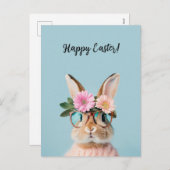 花と眼鏡が付いた可愛らしい美しいバニー シーズンポストカード (正面/裏面)