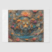 花と石のコラージュを持つタイガーヘッド 薄葉紙 (正面)