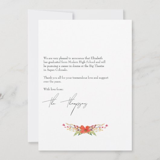 花と私ワイルドフラワー卒業写真 案内状 (裏面)