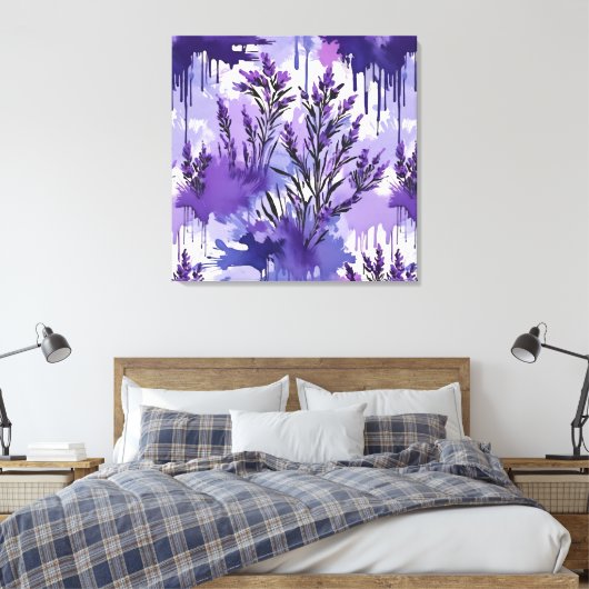 花と紫の水彩画 キャンバスプリント (インサイチュ (寝室))