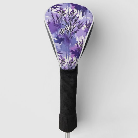 花と紫の水彩画 ゴルフヘッドカバー (正面)