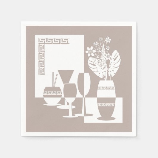 花と絵画ワイングラスの光を持つ花瓶 スタンダードカクテルナプキン (正面)