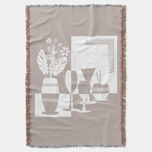 花と絵画ワイングラスの光を持つ花瓶 スローブランケット (正面縦)