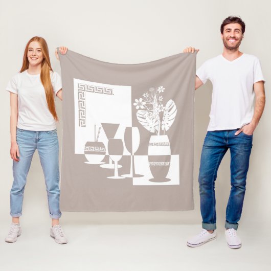 花と絵画ワイングラスの光を持つ花瓶 フリースブランケット (インサイチュ)