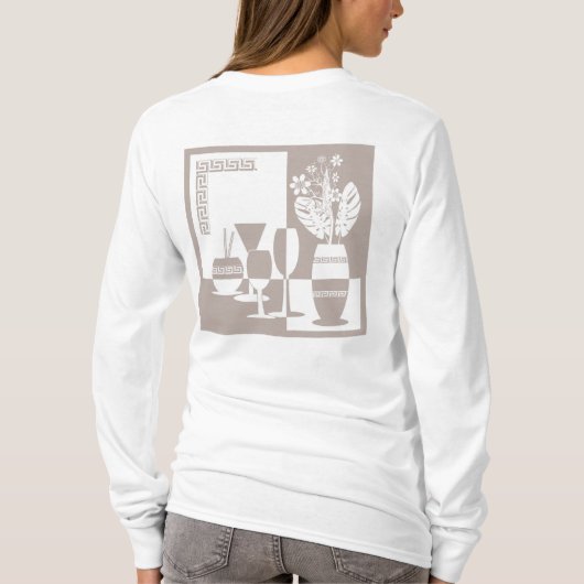 花と絵画ワイングラスの光を持つ花瓶 Tシャツ (裏面)