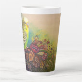 花と緑のインコ カフェラテマグ (正面)