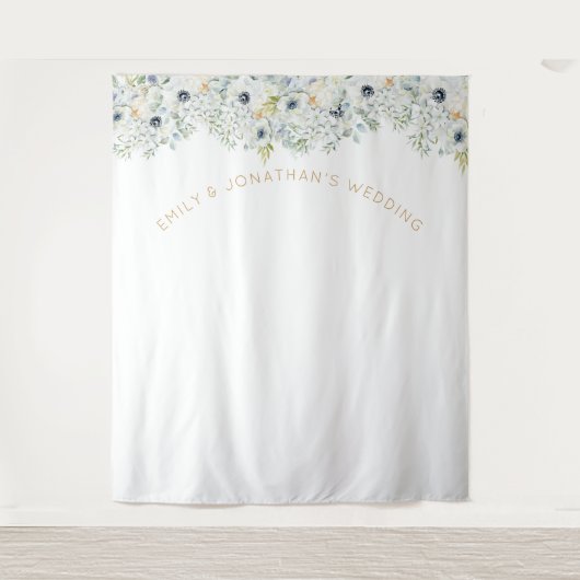花と緑のウェディングパーティー写真背景 タペストリー (正面)