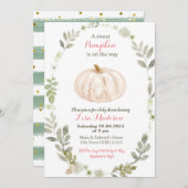 花と緑のカボチャのベビーシャワー 招待状 (正面/裏面)