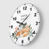 花と緑の中の可愛い赤い狐 ラージ壁時計 (傾斜)