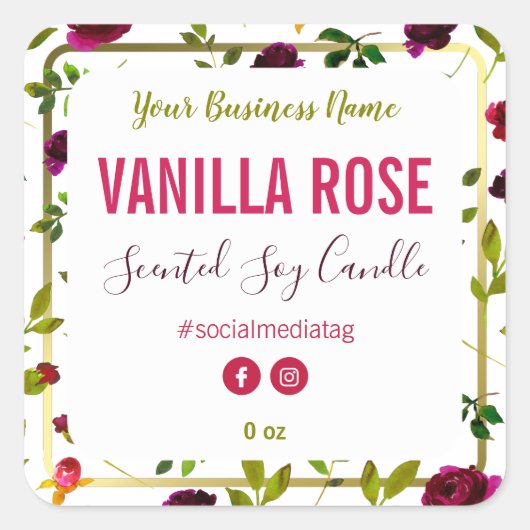 花と緑の製品ラベル スクエアシール (正面)