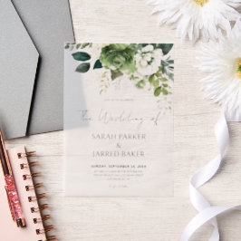 花と緑結婚の ベラム紙招待状