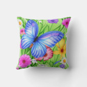 花と美しいブルーバタフライ水色 クッション (裏面)