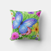 花と美しいブルーバタフライ水色 クッション (正面)