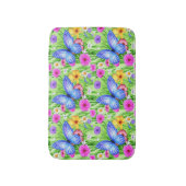 花と美しいブルーバタフライ水色 バスマット (正面縦)