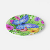 花と美しいブルーバタフライ水色 ペーパープレート (アングル)