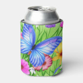 花と美しいブルーバタフライ水色 缶クーラー (缶正面)