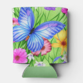 花と美しいブルーバタフライ水色 缶クーラー (裏面)