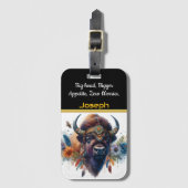 花と羽で飾ら鮮やかれた水牛 ラゲッジタグ (正面縦)