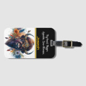 花と羽で飾ら鮮やかれた水牛 ラゲッジタグ (正面横)