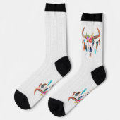 花と羽のある牛のスカル ソックス (左)