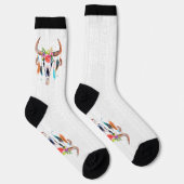 花と羽のある牛のスカル ソックス (右)