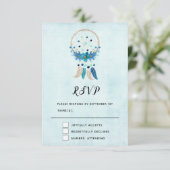 花と羽の付いたブルードリームキャッチャー 出欠カード (スタンド正面)