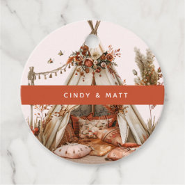 花と羽の付いたBohoテン結婚ツ フェイバータグ