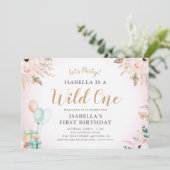 花と羽ワイルドワンガールの1歳の誕生日 招待状 (スタンド正面)