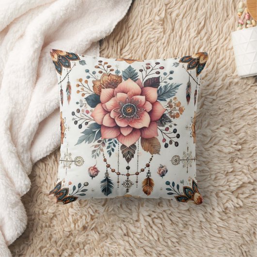 花と羽 クッション (ブランケット)