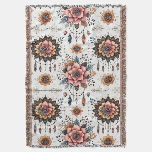 花と羽 スローブランケット (正面縦)