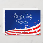 花と背景の7月4日パーティー 招待状 (正面/裏面)