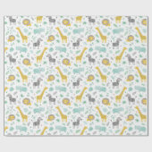 花と花が咲き葉た可愛いジャングル動物 ラッピングペーパー (フラット)