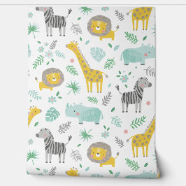 花と花が咲き葉た可愛いジャングル動物 壁紙