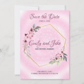 花と花の付いた金葉の枠 セーブザデート (正面)