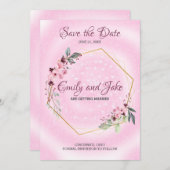 花と花の付いた金葉の枠 セーブザデート (正面/裏面)