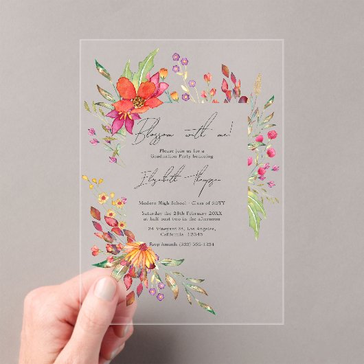 花と花の咲く私の山花卒業会 アクリル招待状 (インサイチュ (ポータブル))