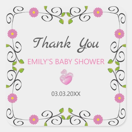 花と花の枠葉 スクエアシール (正面)