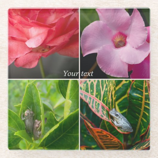 花と花の熱帯性小さな木のカエル葉 ガラスコースター (正面)