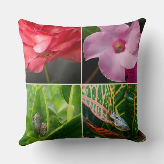 花と花の熱帯性小さな木のカエル葉 クッション (裏面)