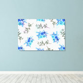 花と花の青い花束を持つパタ葉ン キャンバスプリント (インサイチュ (ウッドフロア))