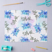 花と花の青い花束を持つパタ葉ン 薄葉紙 (クラフト)