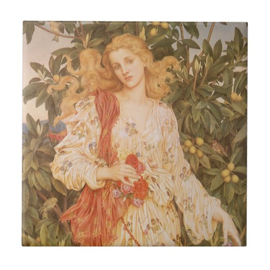 花と花弁の女神、フローラ（Morganによる) タイル (正面)