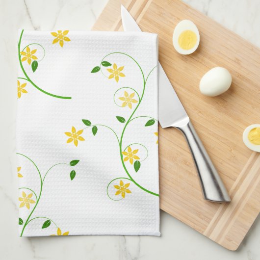 花と花飾り キッチンタオル (四つ折り)