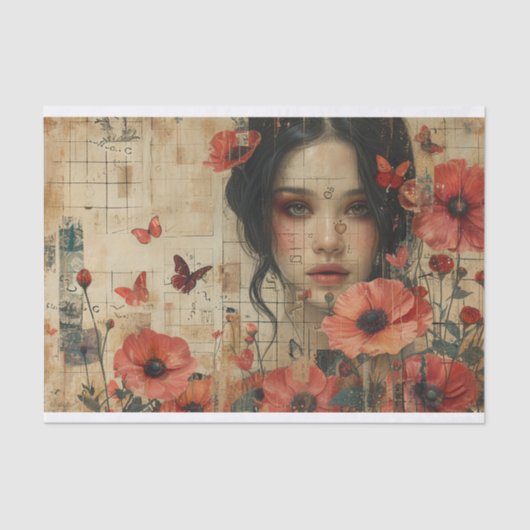 花と若い女性 薄葉紙 (正面)