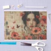 花と若い女性 薄葉紙 (クラフト)