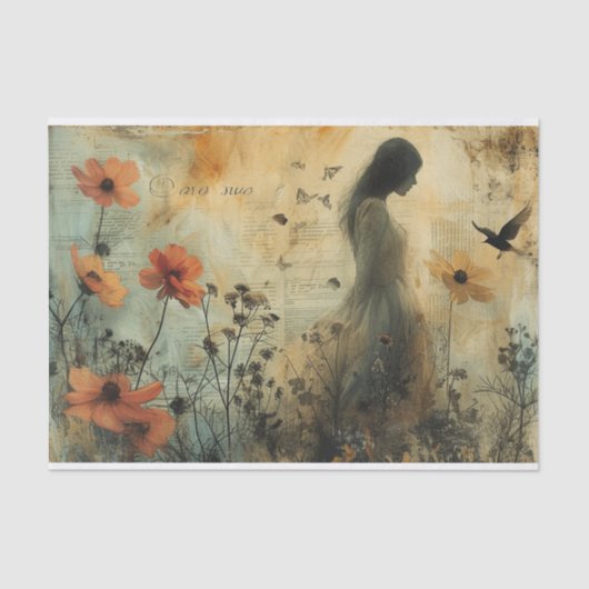 花と若い女性 薄葉紙 (正面)