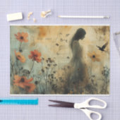 花と若い女性 薄葉紙 (クラフト)