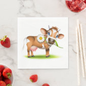 花と草が咲き乱れたかわいいマンガ乳牛 スタンダードランチョンナプキン (インサイチュ)