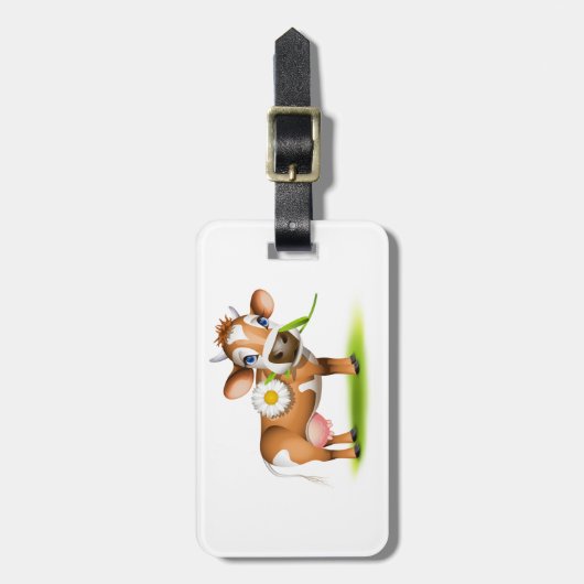 花と草が咲き乱れたかわいいマンガ乳牛 ラゲッジタグ (正面縦)