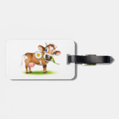 花と草が咲き乱れたかわいいマンガ乳牛 ラゲッジタグ (裏面横)